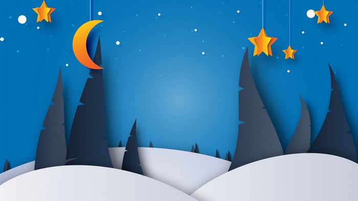 4K Snow at Night with Moon and Stars