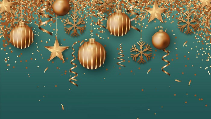 Golden Christmas Ornaments and Snowflakes