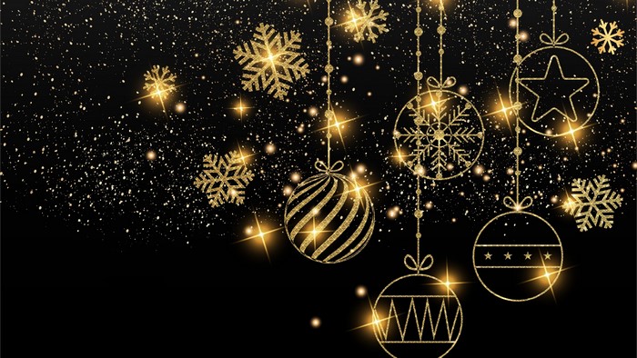 4K New Year Golden Ornaments and Snowflakes