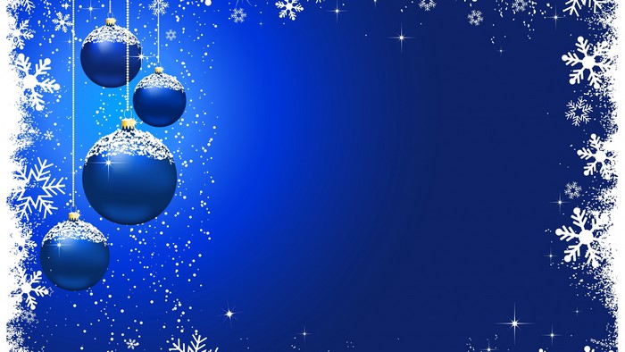 4K New Year Blue Ornaments and Snowflakes