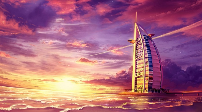 Burj Al Arab at Sunset Digital Painting