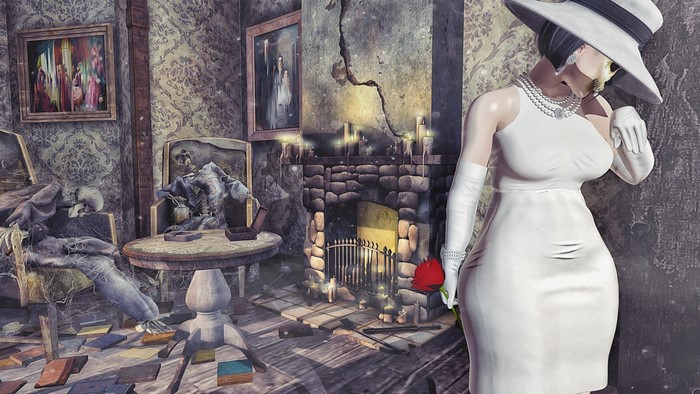 Fantasy girl in white dress holding a rose