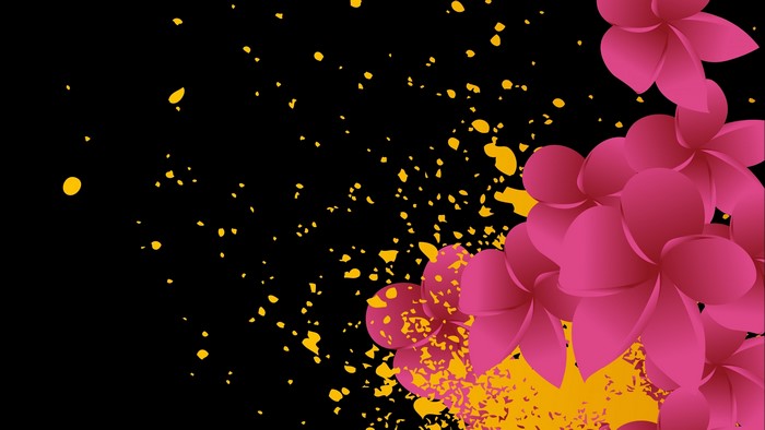 4K Vector Pink Flowers and Yellow Splatter