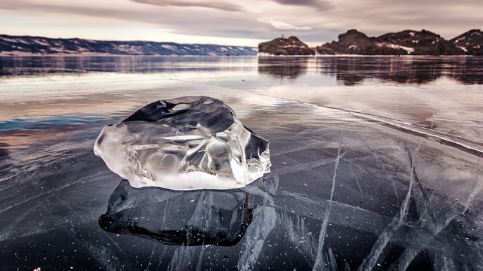 Ice chunk on frozen Lake Baikal, Russia
