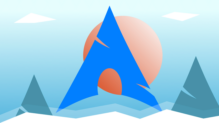 Arch Linux Logo with Mountains and Sun