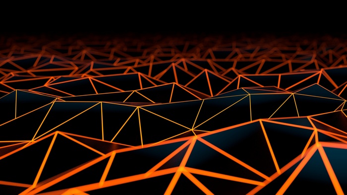 Abstract low-poly surface with orange glowing edges
