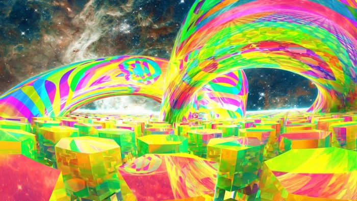 Psychedelic Abstract Landscape with Cosmic Background