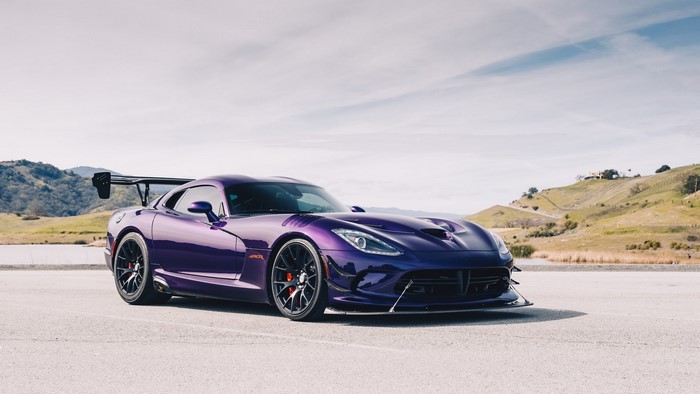 Purple Dodge Viper ACR with a large rear wing