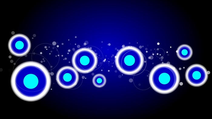Abstract blue circles with glowing white outlines on a dark blue background