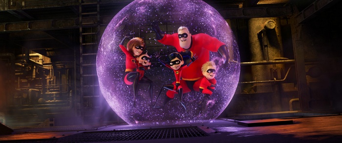 The Incredibles Family inside a purple force field
