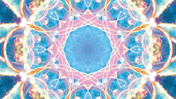 Kaleidoscopic Abstract Geometric Pattern with Cosmic Elements
