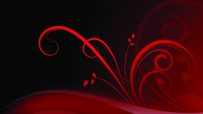 Red floral swirls on black and red background