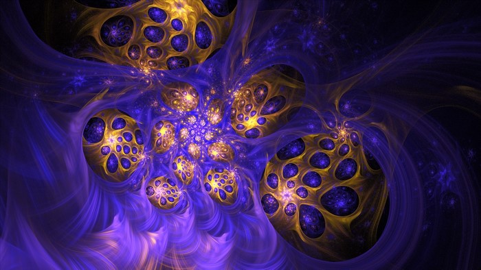 Abstract fractal art with purple and gold.