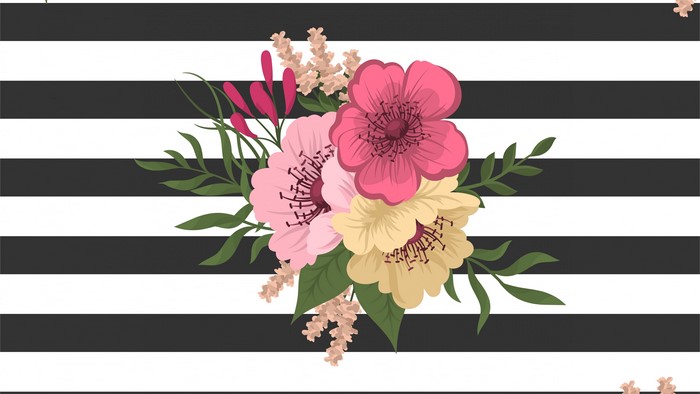 4K Vector Flowers on Striped Background