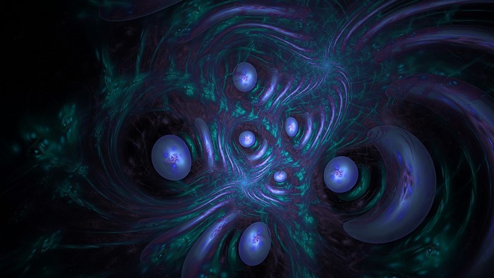 Abstract fractal with blue and green swirls