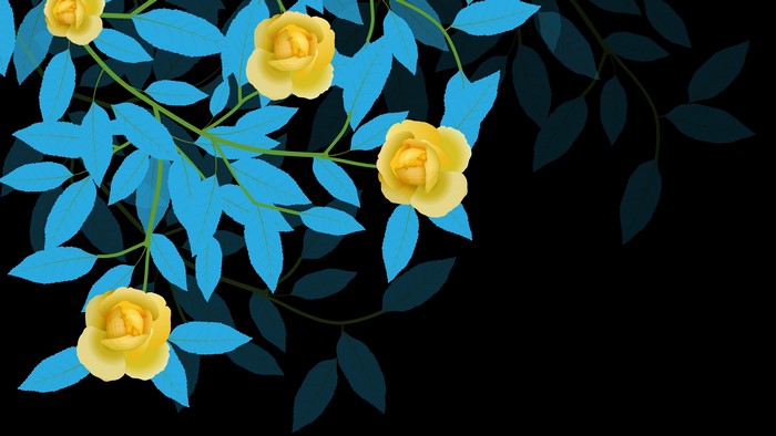 4K Vector Yellow Roses and Blue Leaves