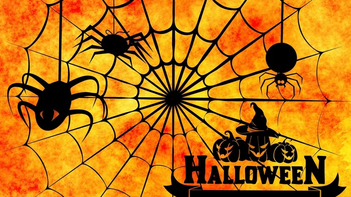 Halloween Spiders and Pumpkins on Web