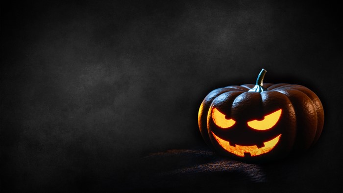 4K Halloween Jack-o'-lantern with glowing eyes