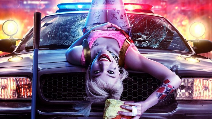 Harley Quinn from Birds of Prey on a police car