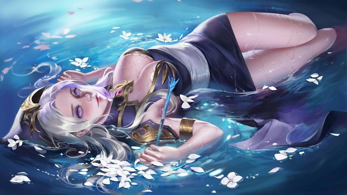 Ashe from League of Legends lying in water