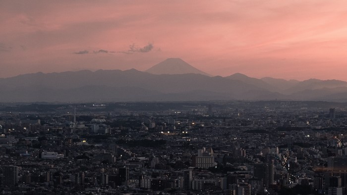 Cityscape with Mount Fuji at Dusk