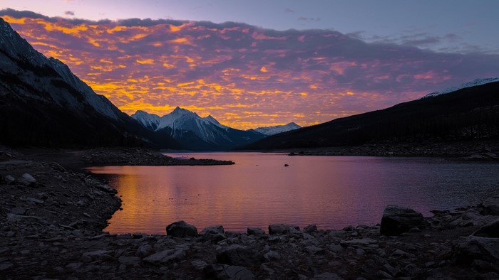 Lake and mountains at sunset