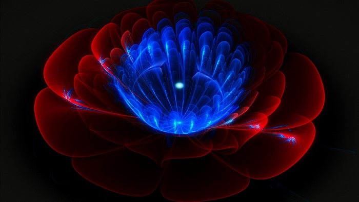 Abstract fractal flower with red petals and blue center