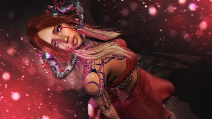 Fantasy girl with horns and tattoos