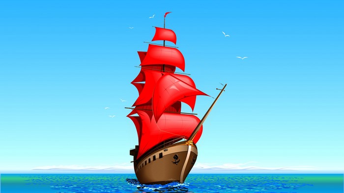 4K Ship with Red Sails