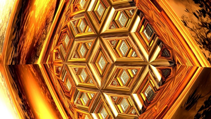 Golden fractal geometric pattern with reflections