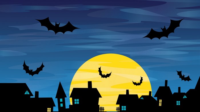 4K Halloween Night with Bats and Moon