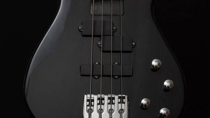 Black 4-String Bass Guitar Close-up