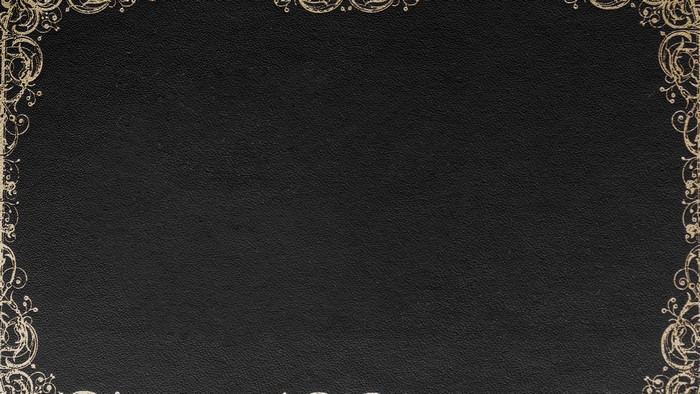 Ornate gold border on black textured background