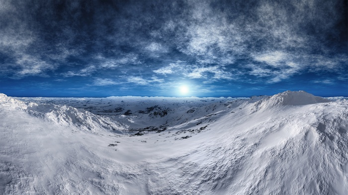 4K Arctic mountains under a sunny sky