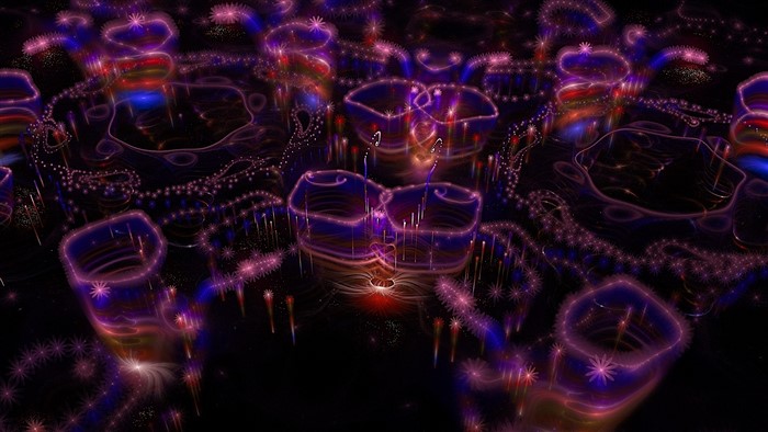 Abstract 3D fractal art with purple and blue lights