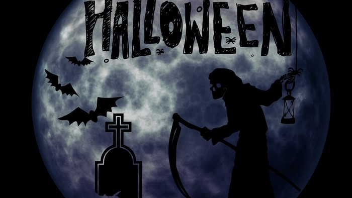 Halloween Grim Reaper Cemetery Moon