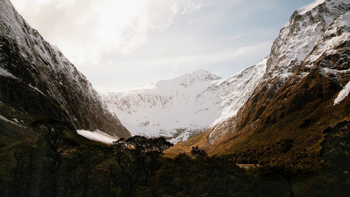 Snow-capped mountains in a valley
