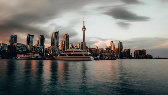 Toronto City Skyline with CN Tower and Yachts