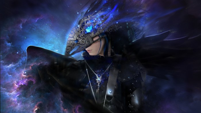 4K Fantasy Character with Cosmic Background