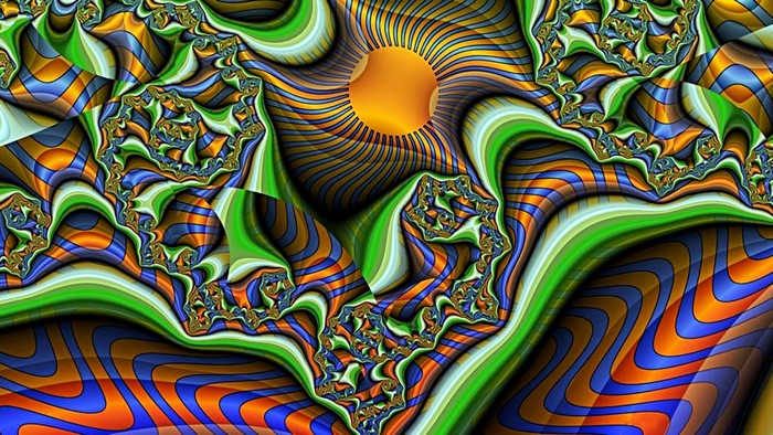 Abstract fractal pattern with orange sunburst