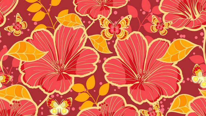 Vector flowers and butterflies pattern