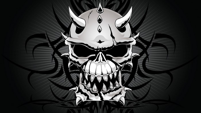 Skull with horns and tribal art