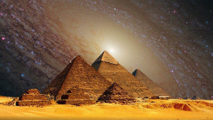 Pyramids under a galaxy