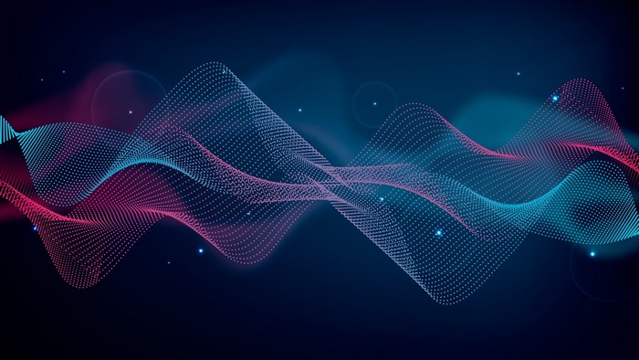 Abstract waves of pink and blue dots