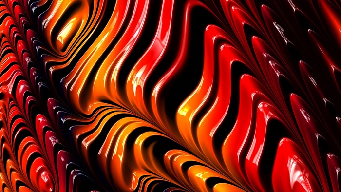 Abstract 3D fractal render with red and orange waves