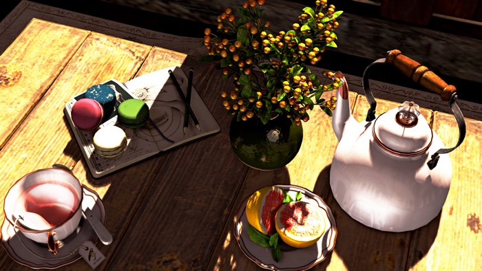 4K Still life with tea and fruit