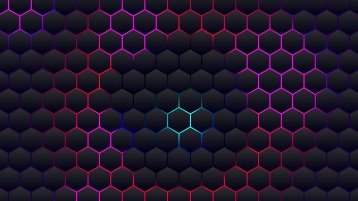 Dark Hexagonal Grid with Neon Glow