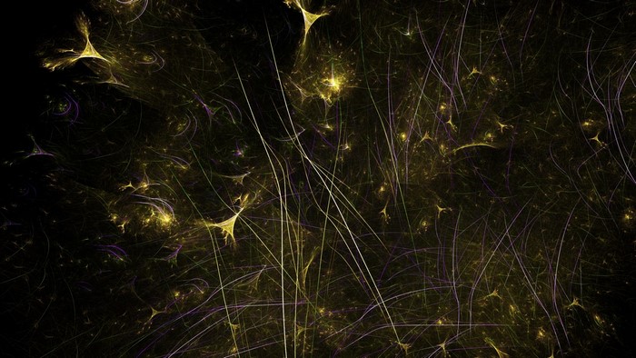 Abstract fractal art with yellow and purple elements