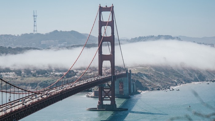 Golden Gate Bridge with Fog and San Francisco Skyline