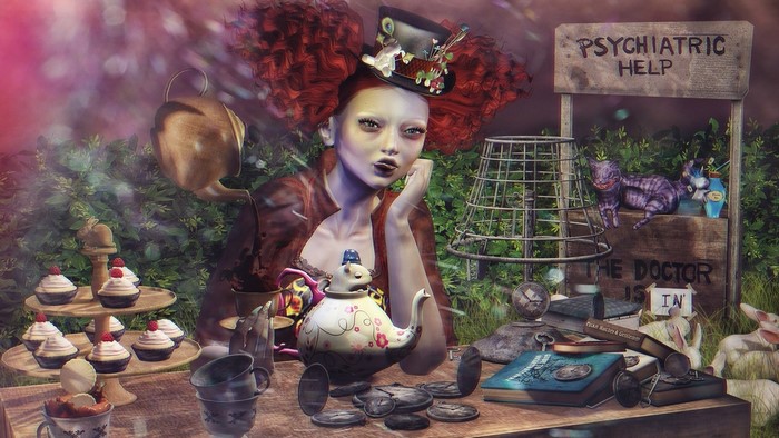 Fantasy girl with red hair and a teapot